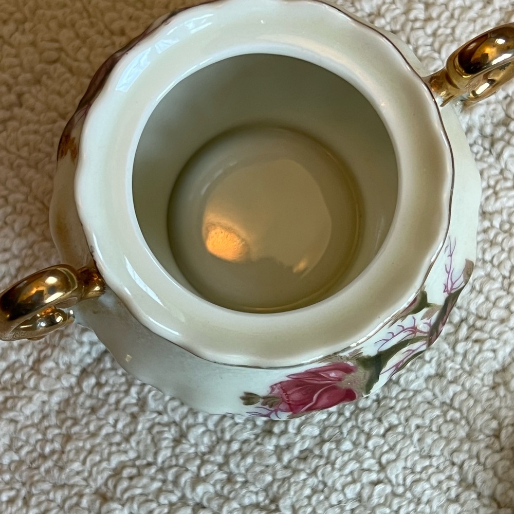 Vintage Anique Floral Porcelain Sugar Bowl Gold Accents - Picture 3 of 6